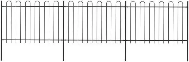Alt view image 6 of 7 - vidaXL Garden Fence with Hoop Top Steel 211.4"x47.2" Black
