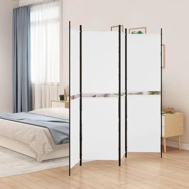 Main image of vidaXL Room Divider 4 Panel Room Divider Screen Wall Partition White Fabric