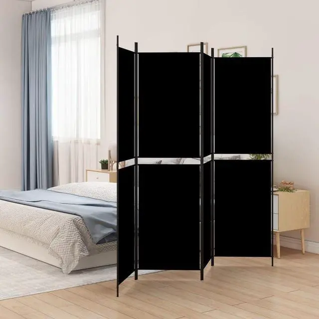 Main image of vidaXL Room Divider 4 Panel Room Divider Screen Wall Partition Black Fabric