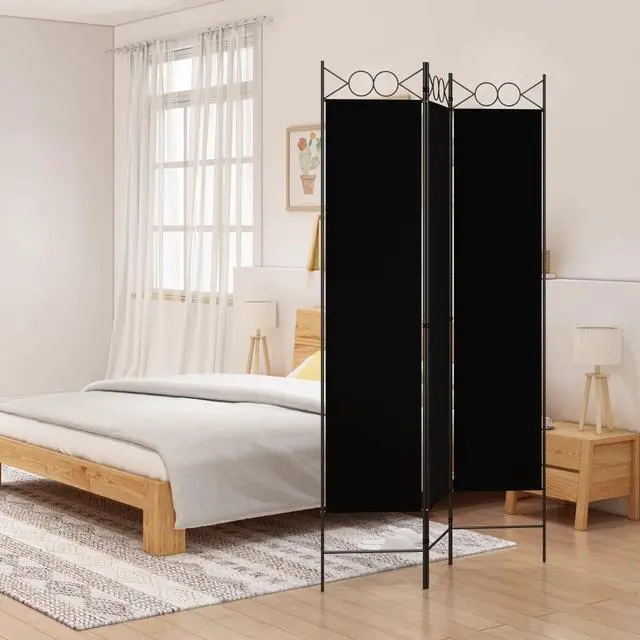 Alt view image 5 of 10 - vidaXL 3 Panel Room Divider Privacy Screen for Room Separation Black Fabric