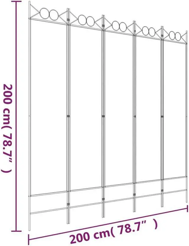 Alt view image 8 of 10 - vidaXL 5 Panel Room Divider Privacy Screen for Room Separation White Fabric