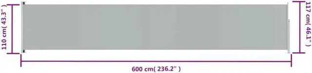 Alt view image 3 of 5 - vidaXL Patio Awning Sun Screen Retractable Awning for Deck 46.1"x236.2" Gray