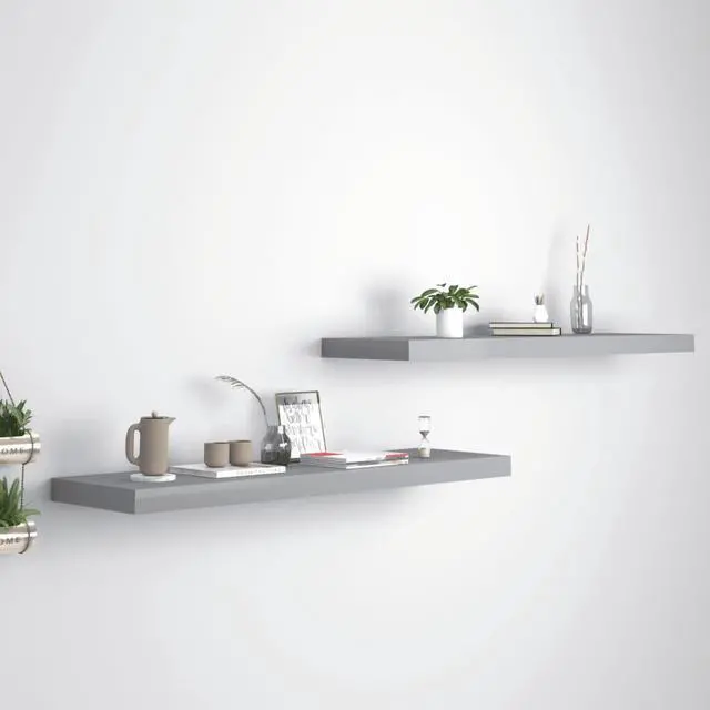 Alt view image 5 of 10 - vidaXL Floating Wall Shelves 2 pcs Gray 35.4"x9.3"x1.5" MDF