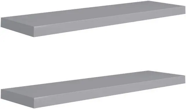 Alt view image 6 of 10 - vidaXL Floating Wall Shelves 2 pcs Gray 35.4"x9.3"x1.5" MDF