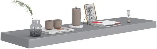 Alt view image 10 of 10 - vidaXL Floating Wall Shelves 2 pcs Gray 35.4"x9.3"x1.5" MDF