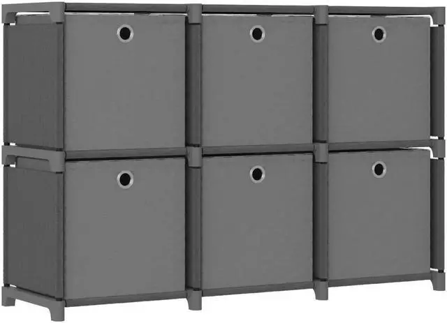 Main image of vidaXL Display Shelf Free Standing 6-Cube Storage Shelf with Boxes Gray Fabric