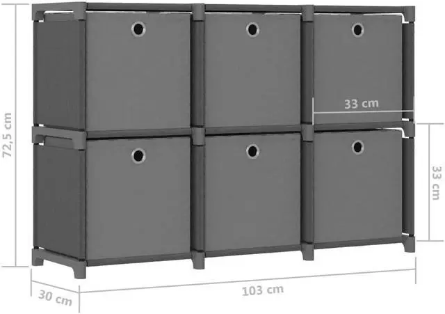 Alt view image 3 of 5 - vidaXL Display Shelf Free Standing 6-Cube Storage Shelf with Boxes Gray Fabric