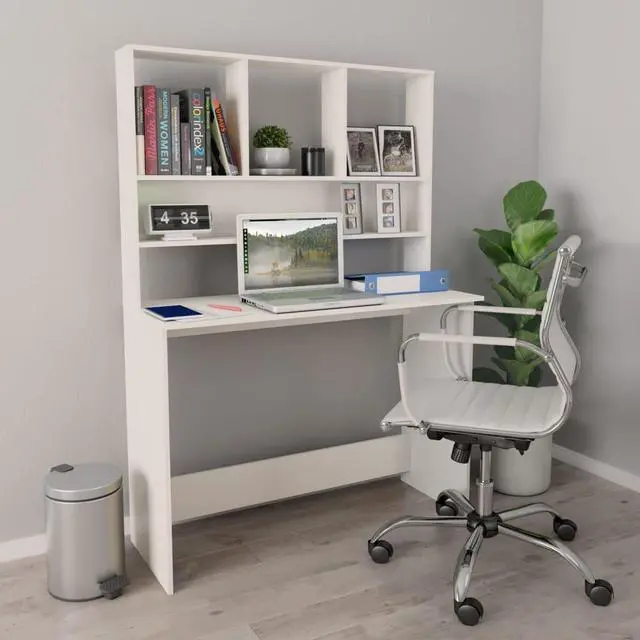 Main image of vidaXL Desk with Shelves Computer Table for Home Office White Engineered Wood