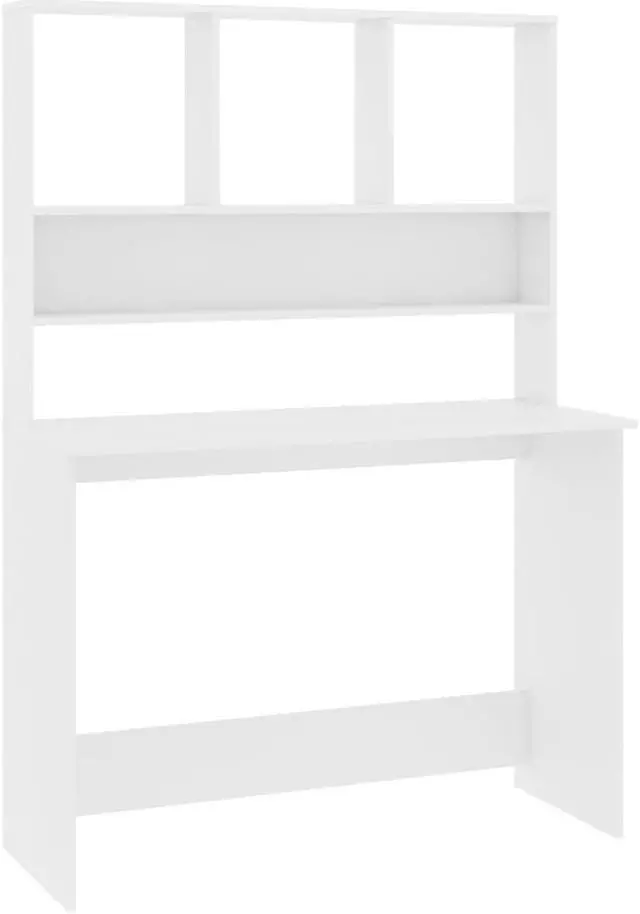 Alt view image 2 of 5 - vidaXL Desk with Shelves Computer Table for Home Office White Engineered Wood