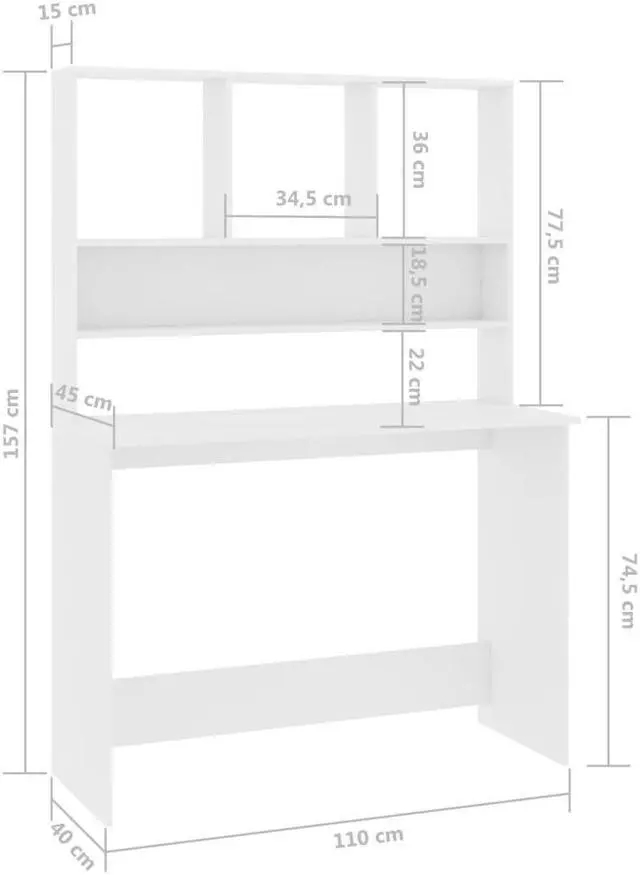 Alt view image 5 of 5 - vidaXL Desk with Shelves Computer Table for Home Office White Engineered Wood