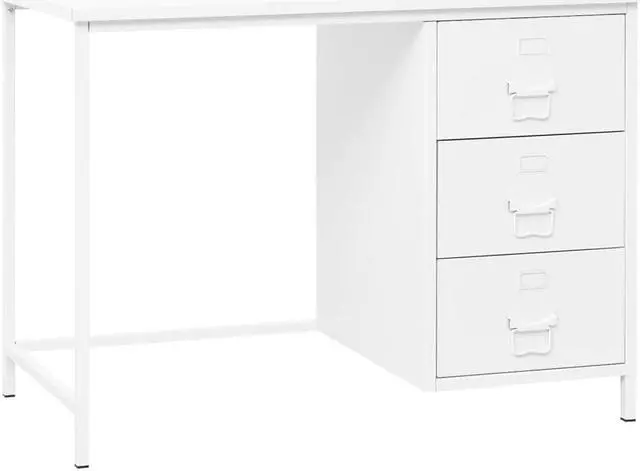 Alt view image 10 of 15 - vidaXL Industrial Desk with Drawers White 41.3"x20.5"x29.5" Steel