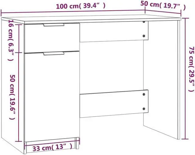 Alt view image 4 of 7 - vidaXL Desk Computer Table Furniture for Home Office White Engineered Wood