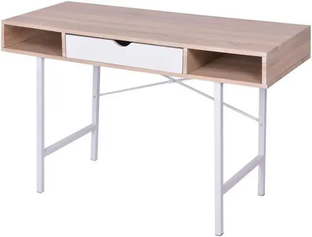 Alt view image 6 of 8 - vidaXL Desk with 1 Drawer Oak and White