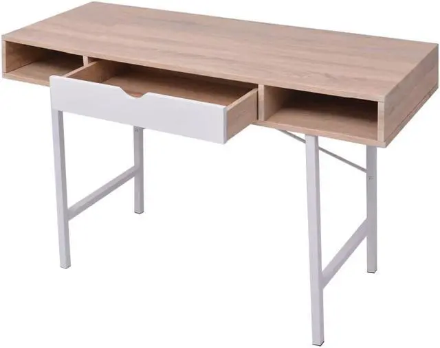 Alt view image 7 of 8 - vidaXL Desk with 1 Drawer Oak and White