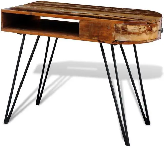 Alt view image 12 of 13 - vidaXL Desk Computer Desk Home Office Desk with Iron Legs Solid Wood Reclaimed