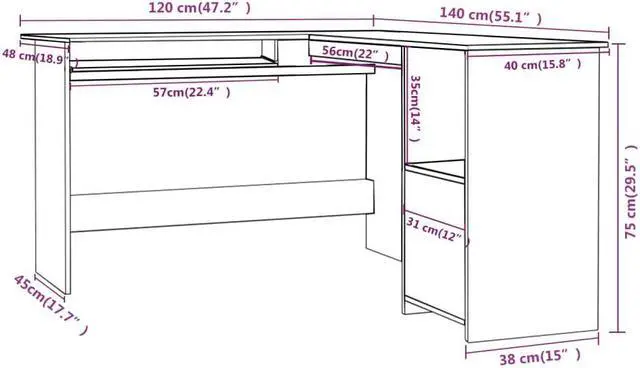Alt view image 4 of 5 - vidaXL Corner Desk Home Office Computer Desk High Gloss Black Engineered Wood