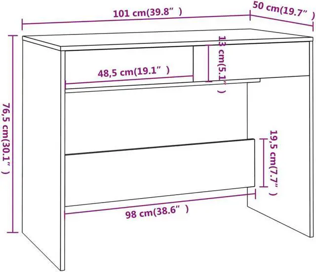 Alt view image 10 of 12 - vidaXL Desk Smoked Oak 39.8"x19.7"x30.1" Engineered Wood