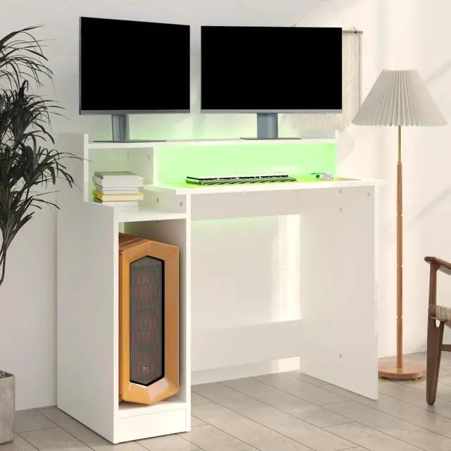 Alt view image 2 of 6 - vidaXL Desk with LED Lights Home Office Desk Furniture White Engineered Wood