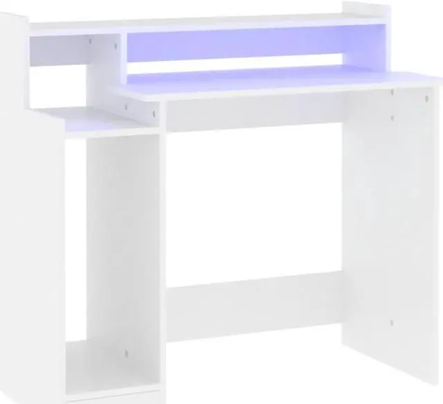 Alt view image 3 of 6 - vidaXL Desk with LED Lights Home Office Desk Furniture White Engineered Wood