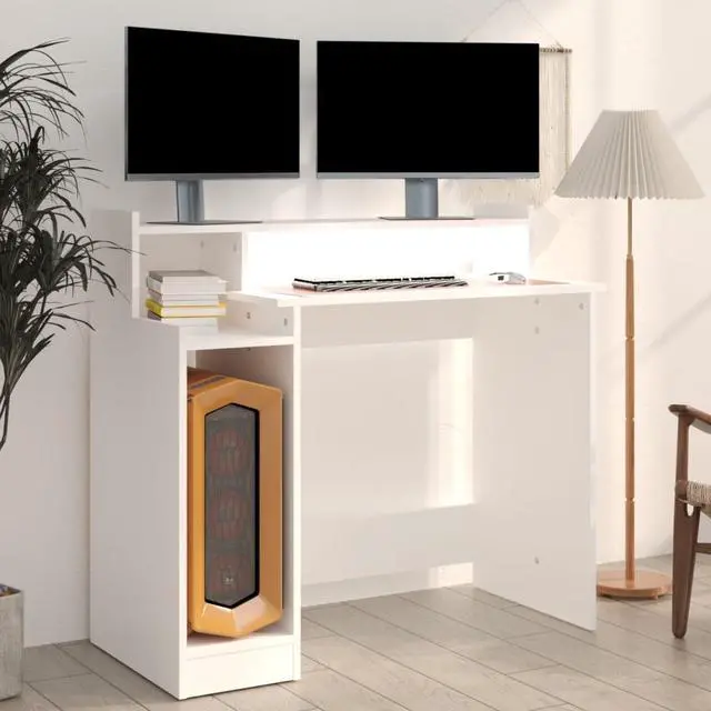 Alt view image 5 of 6 - vidaXL Desk with LED Lights Home Office Desk Furniture White Engineered Wood