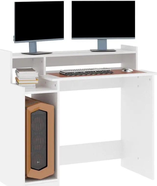 Alt view image 6 of 6 - vidaXL Desk with LED Lights Home Office Desk Furniture White Engineered Wood