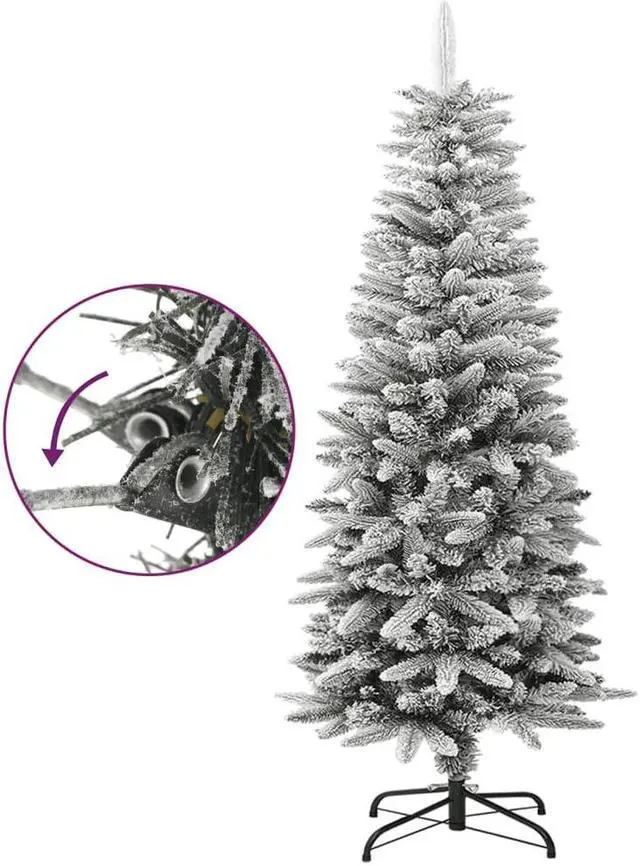 Alt view image 11 of 14 - vidaXL Artificial Slim Christmas Tree with Flocked Snow 4 ft PVC&PE