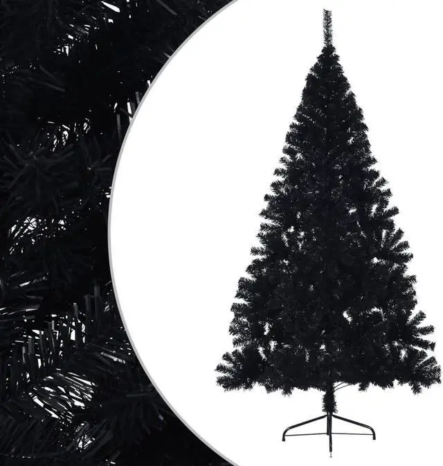 Alt view image 2 of 9 - vidaXL Christmas Tree Artificial Half-Circle Xmas Tree with Stand Black PVC