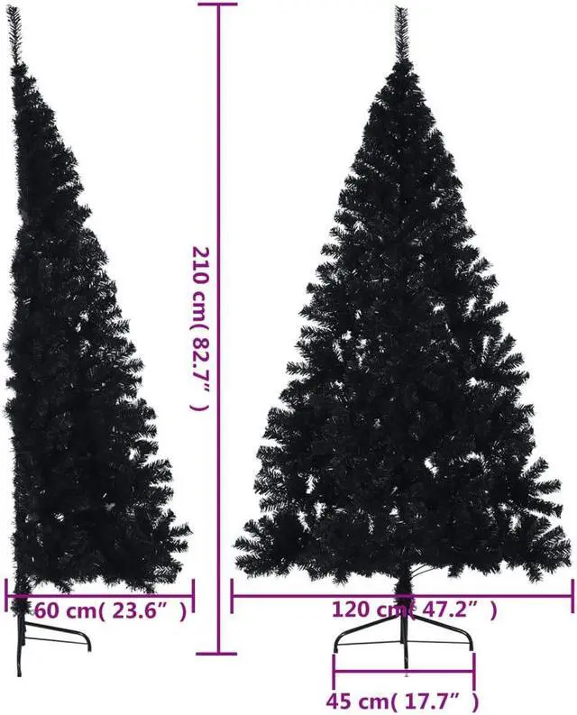 Alt view image 7 of 9 - vidaXL Christmas Tree Artificial Half-Circle Xmas Tree with Stand Black PVC