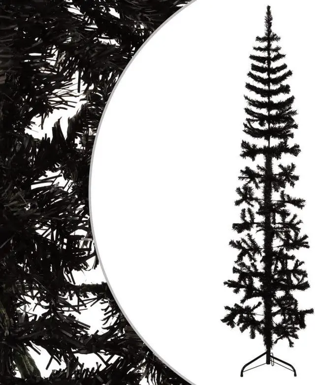 Main image of vidaXL Christmas Tree Decor Slim Artificial Half Xmas Tree with Stand Black