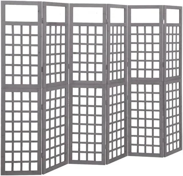 Alt view image 12 of 15 - vidaXL 6-Panel Room Divider/Trellis Solid Fir Wood Gray 95.5"x70.9"