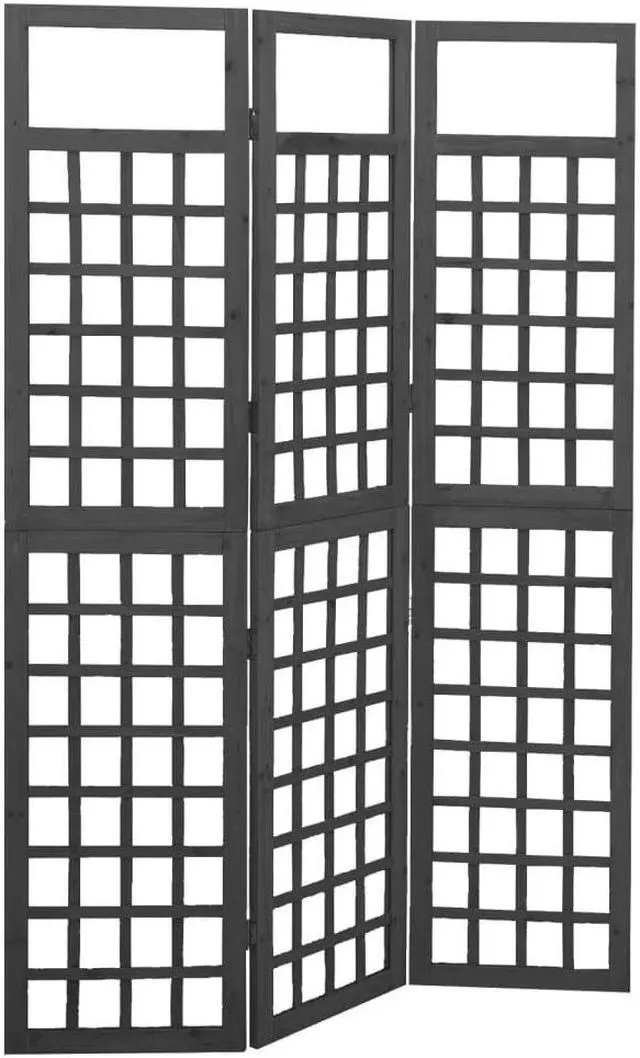 Alt view image 12 of 15 - vidaXL 3-Panel Room Divider/Trellis Solid Fir Wood Black 47.6"x70.9"