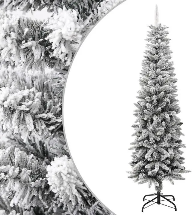 Main image of vidaXL Christmas Tree Slim Artificial Xmas Tree with Flocked Snow PVC and PE