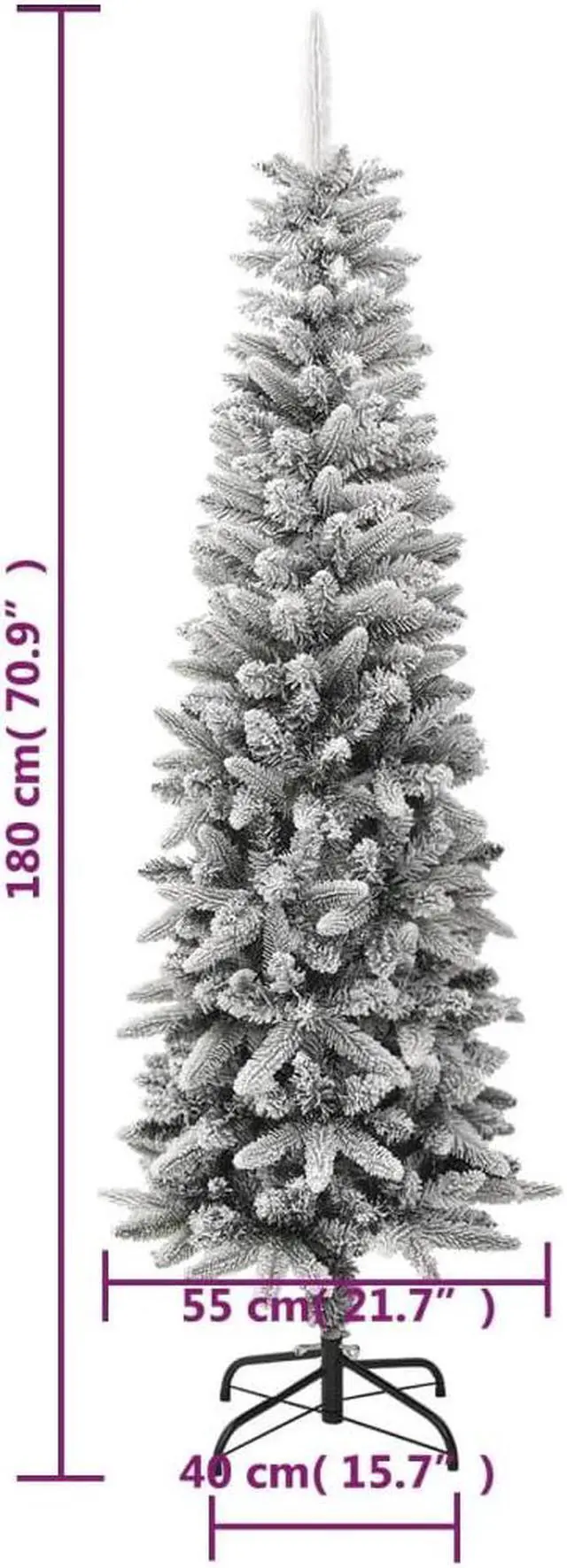 Alt view image 3 of 13 - vidaXL Christmas Tree Slim Artificial Xmas Tree with Flocked Snow PVC and PE