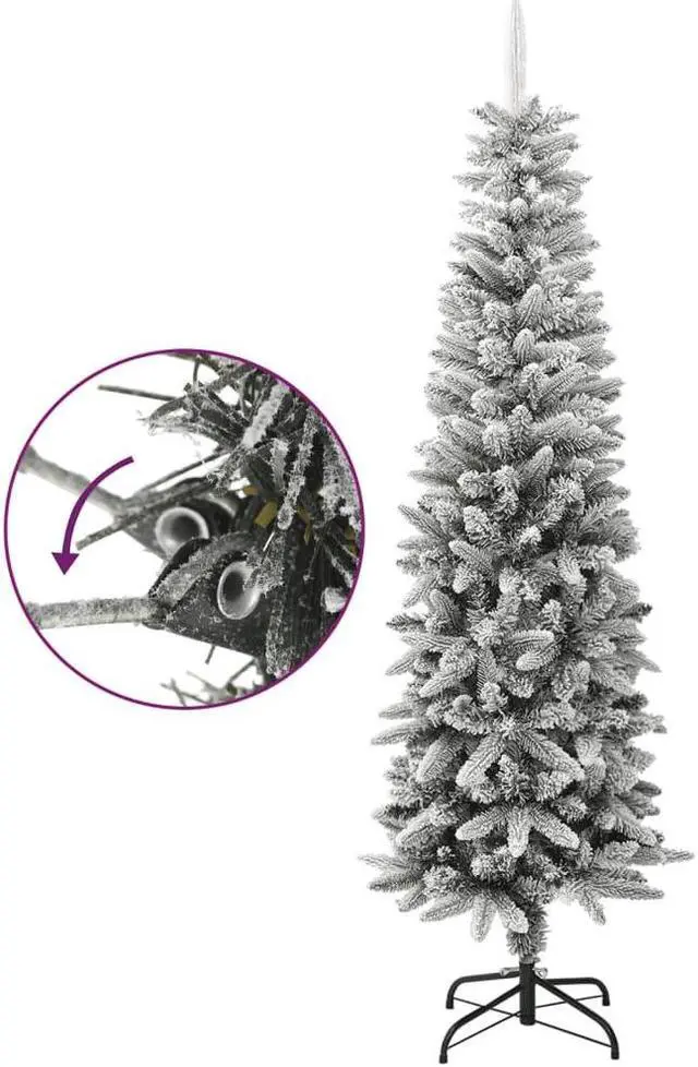 Alt view image 2 of 13 - vidaXL Christmas Tree Slim Artificial Xmas Tree with Flocked Snow PVC and PE