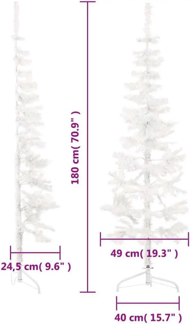 Alt view image 11 of 13 - vidaXL Christmas Tree Decor Slim Artificial Half Xmas Tree with Stand White