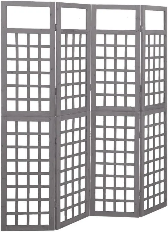 Alt view image 10 of 13 - vidaXL 4-Panel Room Divider/Trellis Solid Fir Wood Gray 63.4"x70.9"