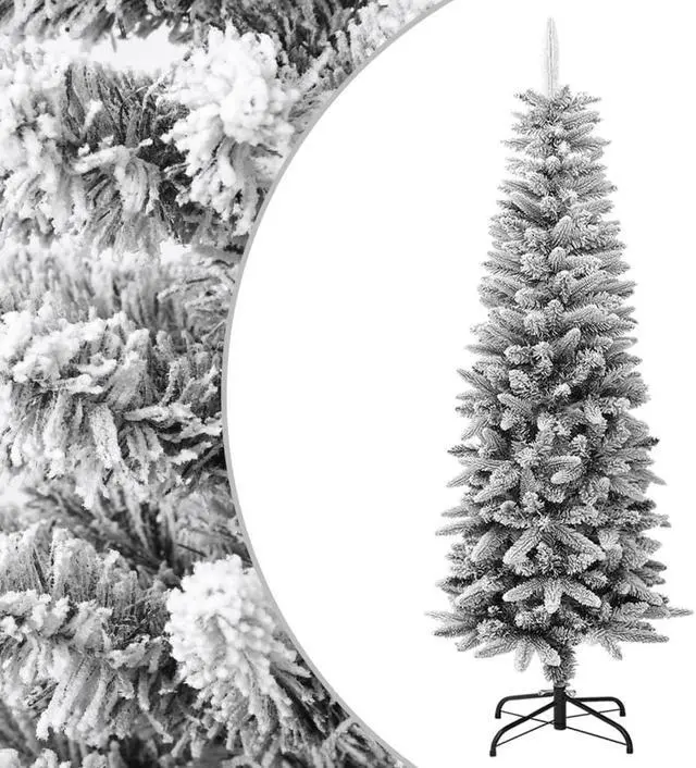 Main image of vidaXL Christmas Tree Slim Artificial Xmas Tree with Flocked Snow PVC and PE