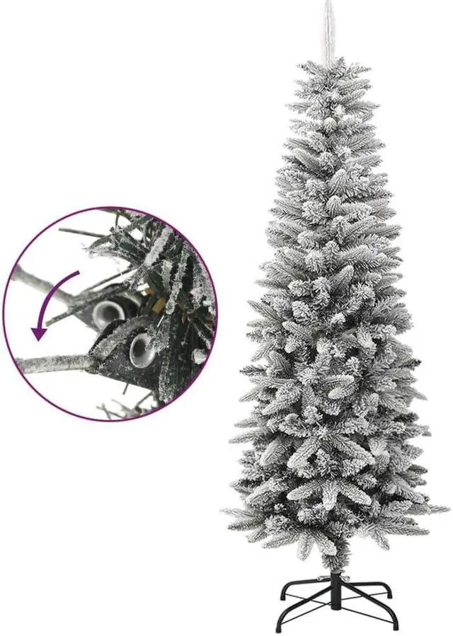 Alt view image 2 of 13 - vidaXL Christmas Tree Slim Artificial Xmas Tree with Flocked Snow PVC and PE