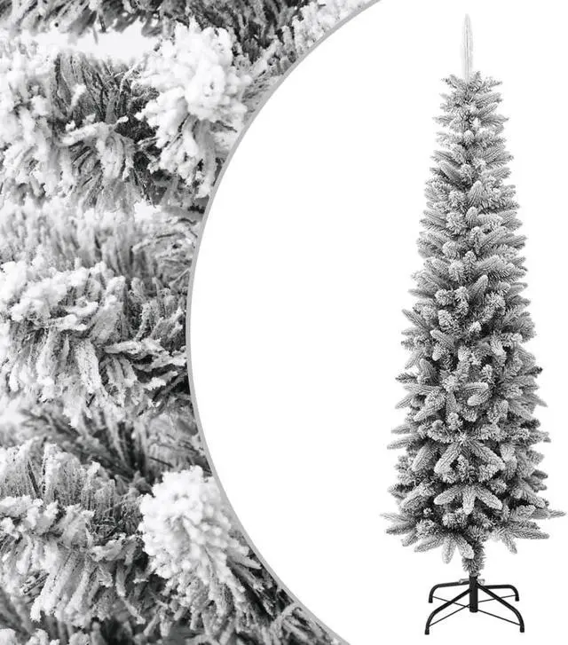 Alt view image 9 of 13 - vidaXL Artificial Slim Christmas Tree with Flocked Snow 7 ft PVC&PE