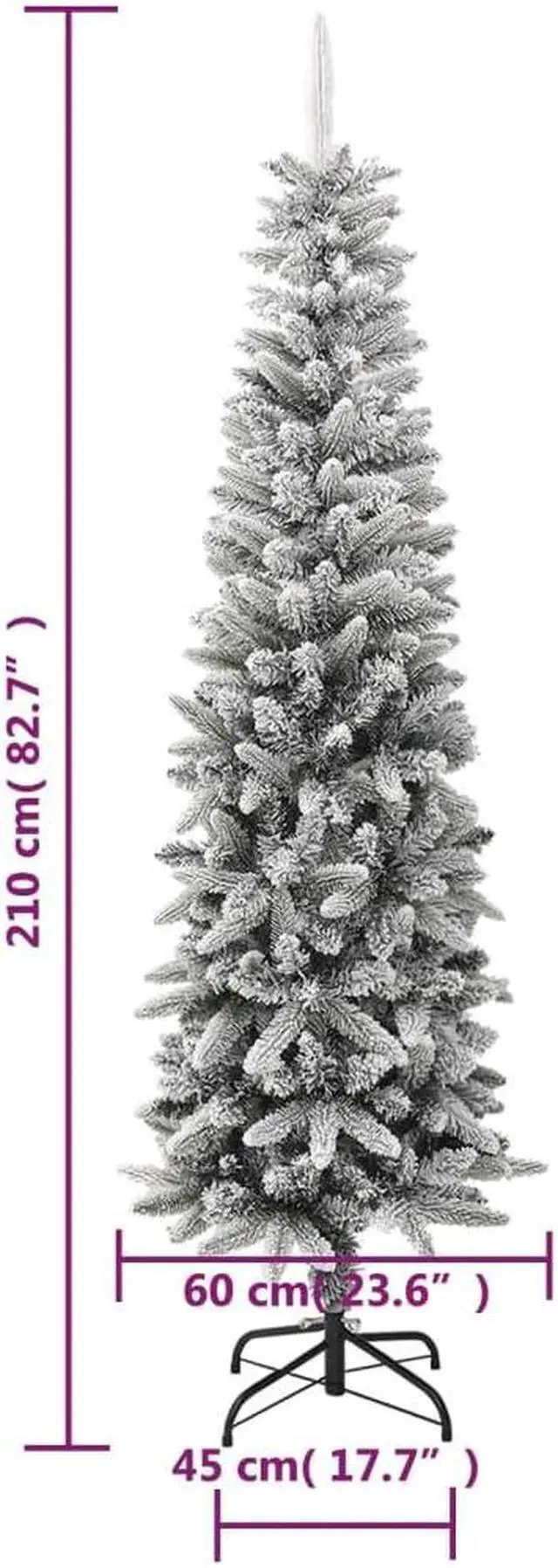 Alt view image 11 of 13 - vidaXL Artificial Slim Christmas Tree with Flocked Snow 7 ft PVC&PE