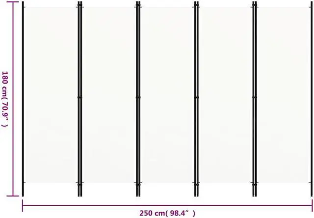 Alt view image 9 of 9 - vidaXL 5-Panel Room Divider Cream White 98.4"x70.9"