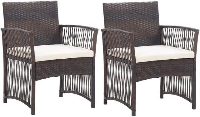 Alt view image 17 of 17 - vidaXL Patio Armchairs with Cushions 2 pcs Brown Poly Rattan
