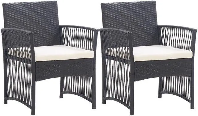 Alt view image 17 of 17 - vidaXL Patio Armchairs with Cushions 2 pcs Black Poly Rattan