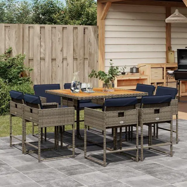 Main image of vidaXL Patio Dining Set with Cushions Outdoor Furniture 9 Piece Gray Poly Rattan