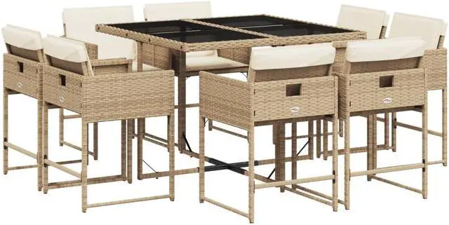 Alt view image 2 of 5 - vidaXL Patio Dining Set with Cushions Furniture 9 Piece Beige Poly Rattan