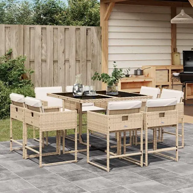 Main image of vidaXL Patio Dining Set with Cushions Furniture 9 Piece Beige Poly Rattan