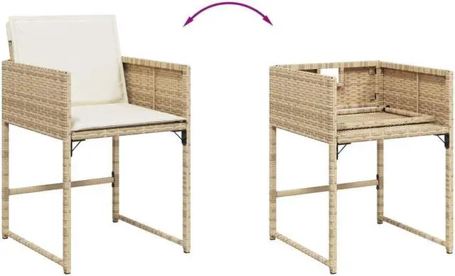 Alt view image 3 of 5 - vidaXL Patio Dining Set with Cushions Furniture 9 Piece Beige Poly Rattan