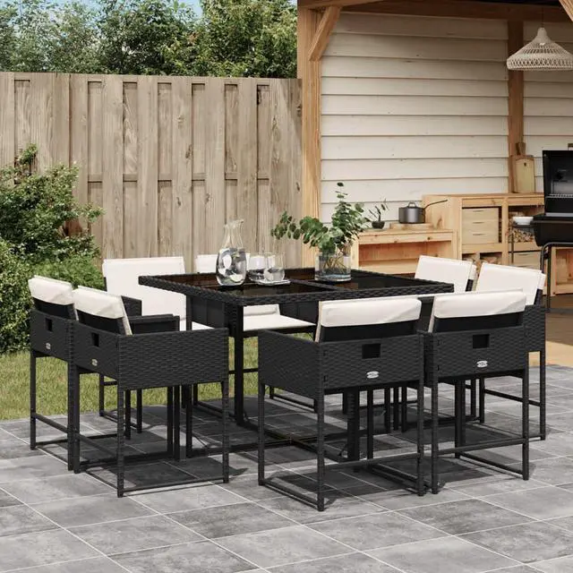 Main image of vidaXL Patio Dining Set with Cushions Furniture 9 Piece Black Poly Rattan