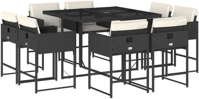 Alt view image 2 of 5 - vidaXL Patio Dining Set with Cushions Furniture 9 Piece Black Poly Rattan