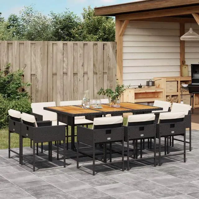 Main image of vidaXL Patio Dining Set with Cushions Furniture 11 Piece Black Poly Rattan